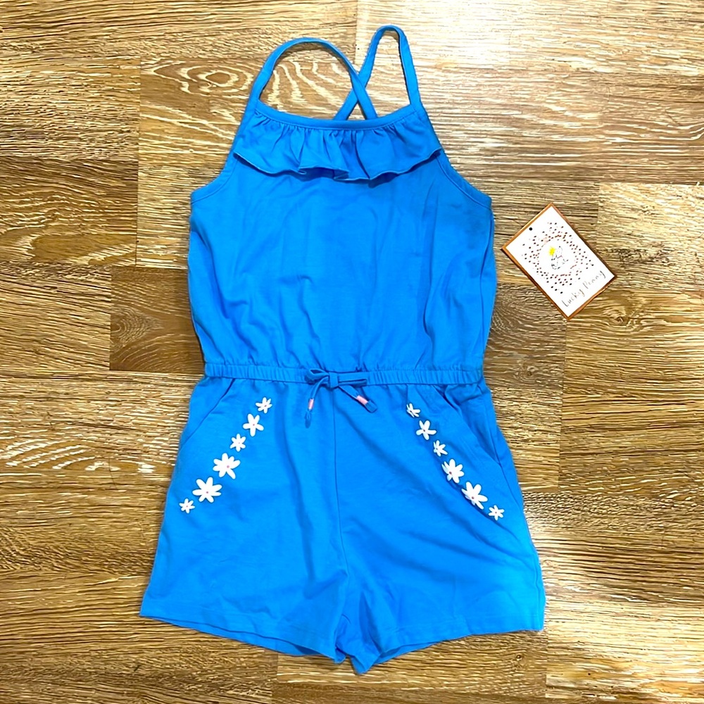 NWT Lucky Penny Cornflower Blue girls romper 6x elastic waist